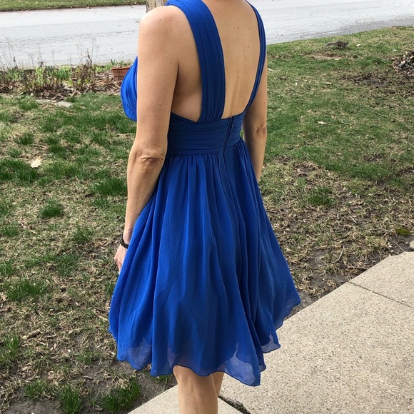 Blue Chiffon Cross Front Dress! NEW! - Picture 5 of 10